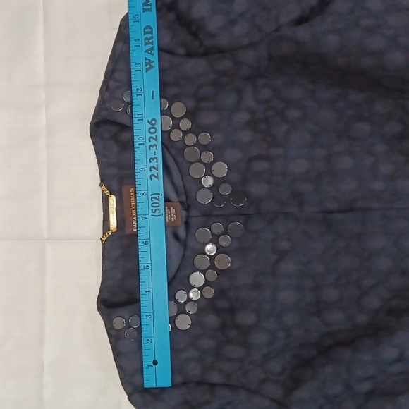 Dana  Buckman Navy Embellished Jacket with Navy‎ Circles Size 6 - Picture 8 of 12